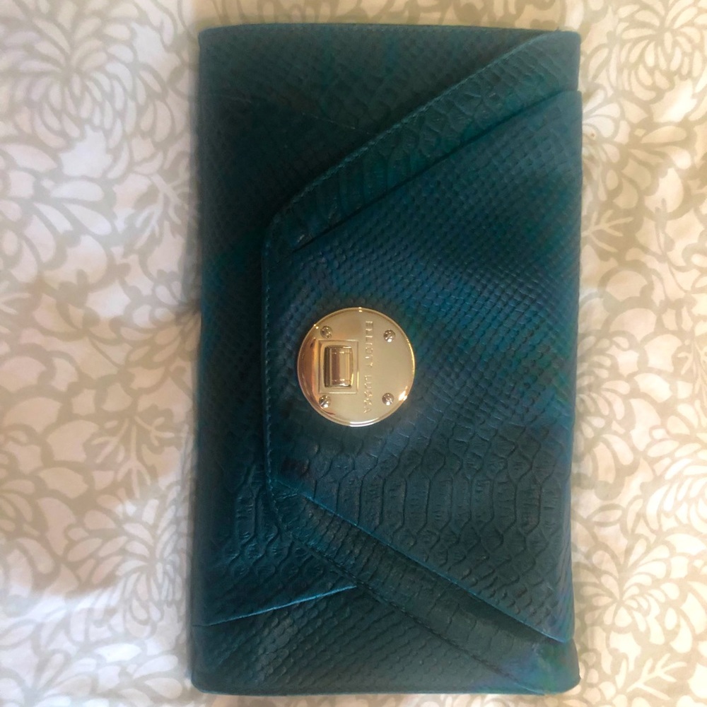 NWT Elliott Lucca leather embossed teal clutch